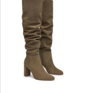 NWT Zara Taupe Gray Suede Knee High Boots